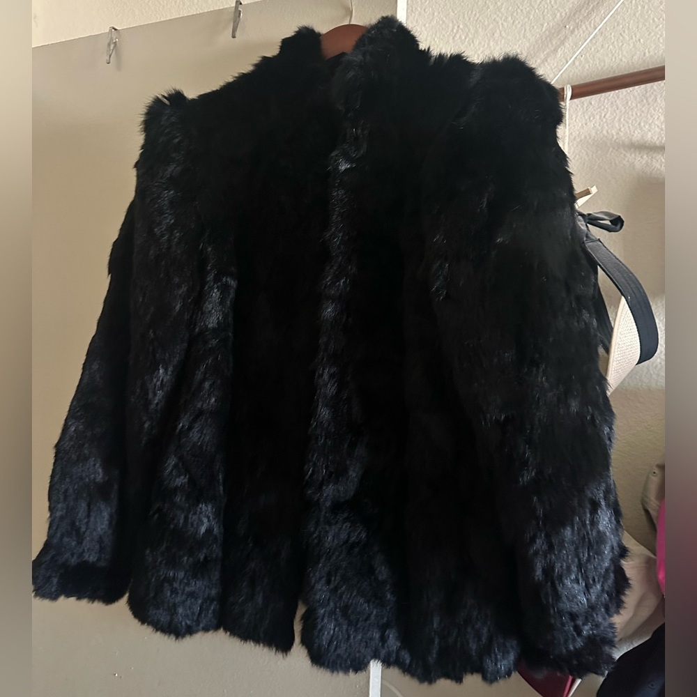 VINTAGE BLACK RABBIT fur coat 100% authentic fur size small